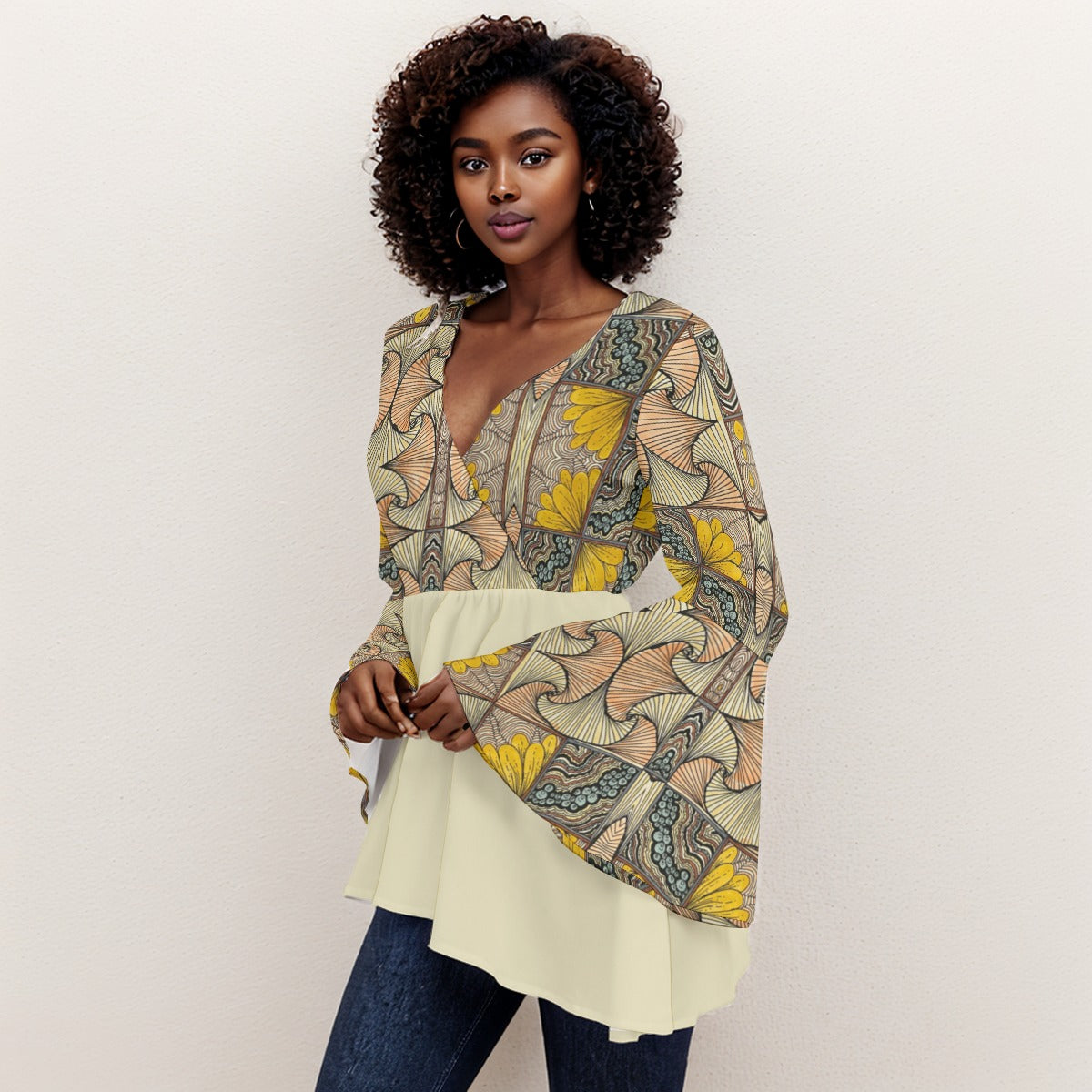 PGP Holiday Melissa Regeneration V-Neck Blouse with Flared Sleeves