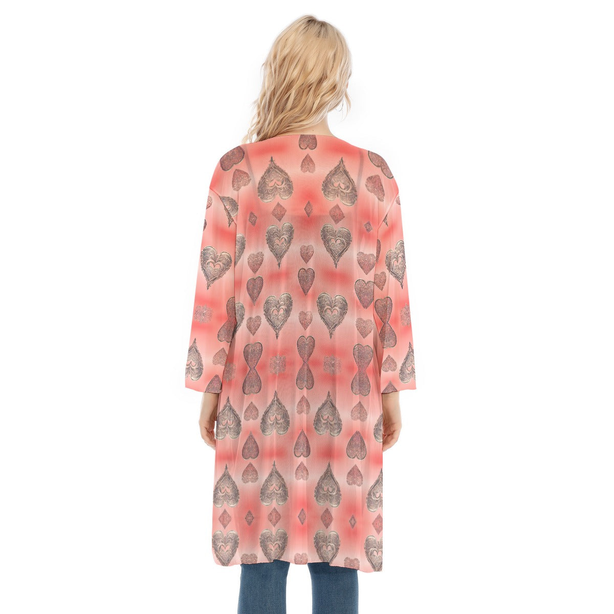 PGP Holiday She Prefers Silver Line - Coral - Designer V-neck Persia Mesh Cardigan