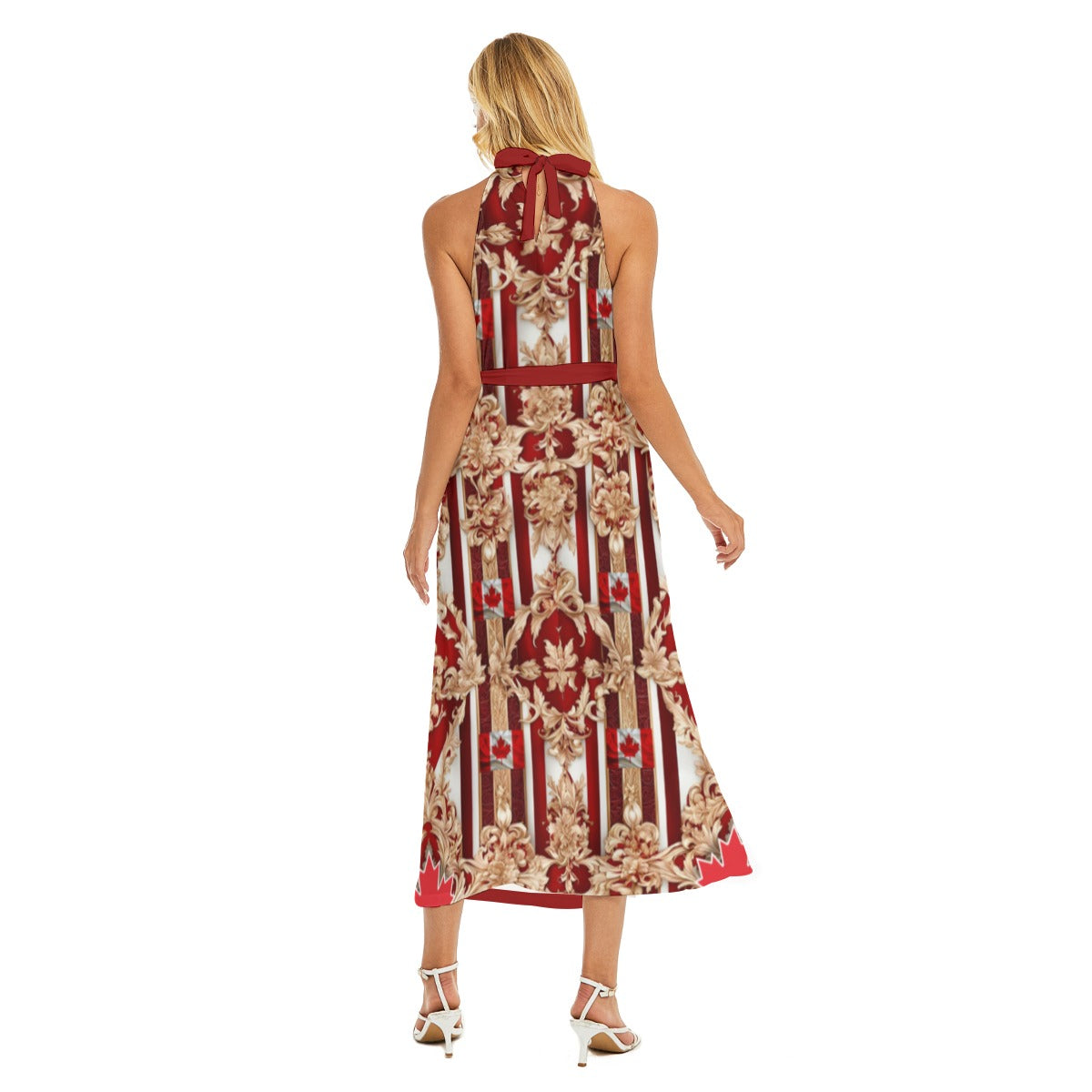 PGP Holiday Drapeau Souverain Wrap Hem Belted Halter Dress – Lightweight, Breathable, and Stylish