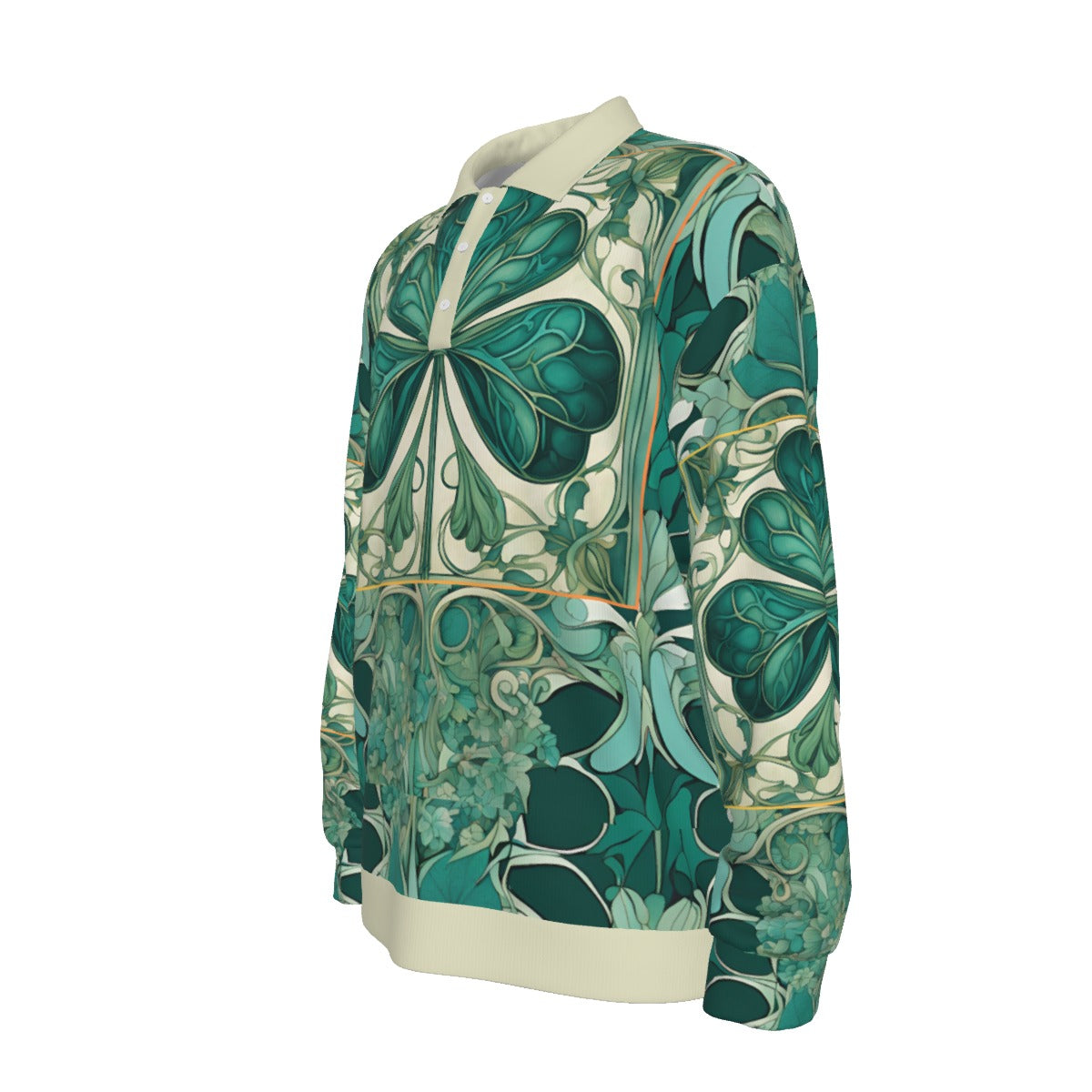PGP Holiday Nouveau Shamrock Unisex Lapel Collar Sweater – Classic Design, Premium Polyester Knit