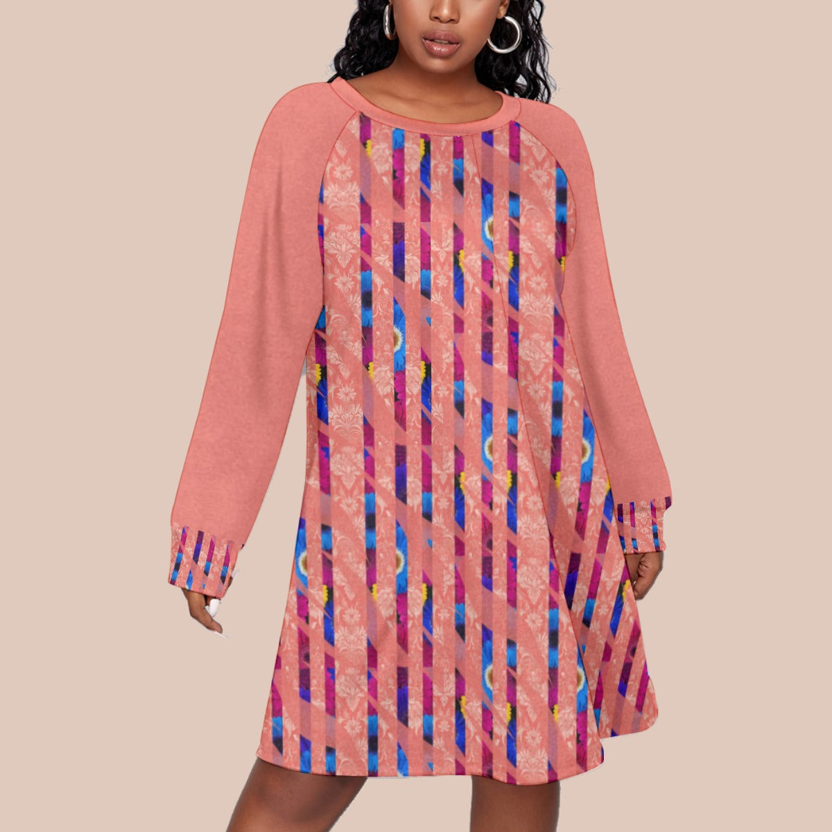 PGP Holiday Women's Bold Bloom Print Jersey Dress With Raglan Sleeve (Plus Size)