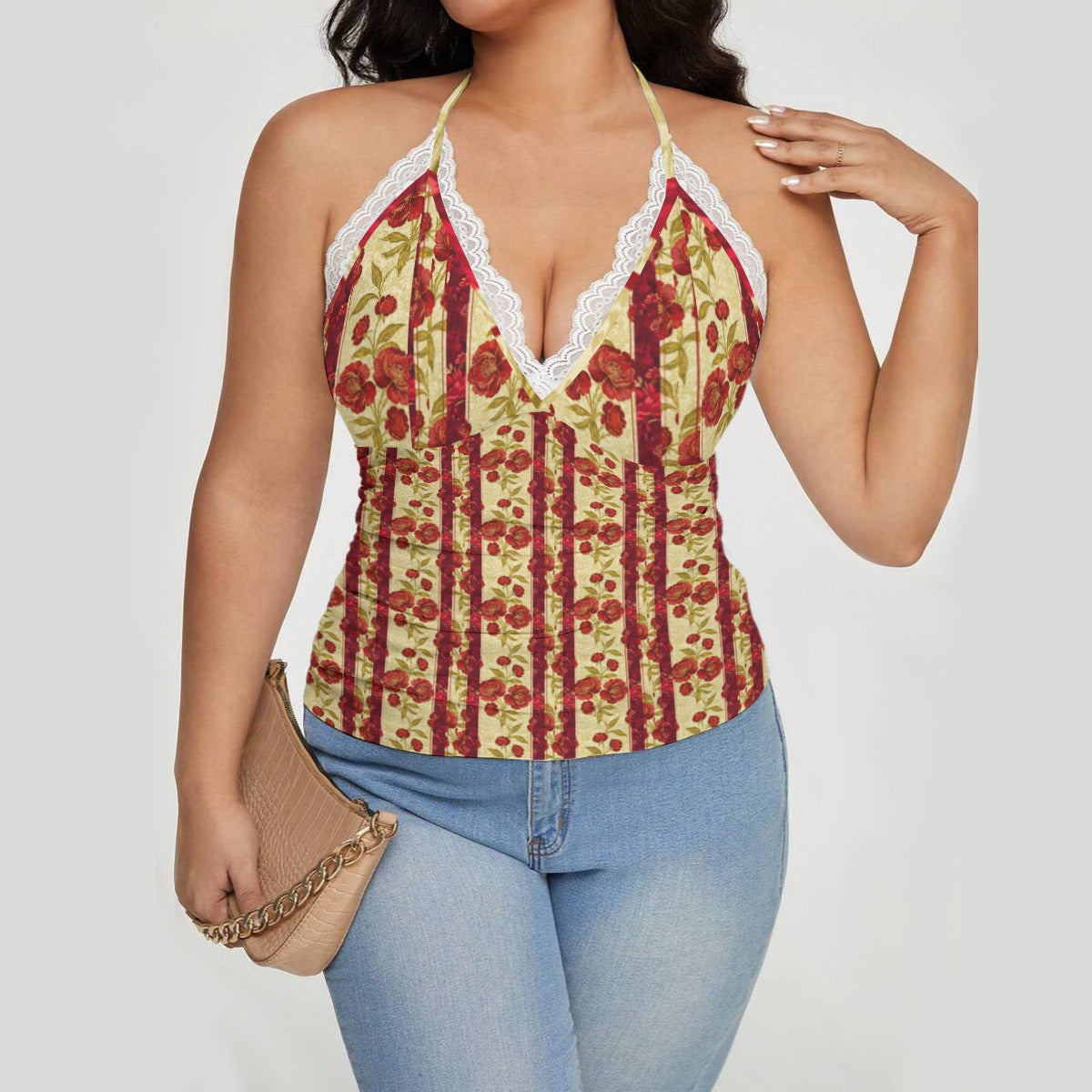 PGP Holiday Wildwood Rose Lace-Trimmed Tie-Back Top – Elegant & Comfortable Fit