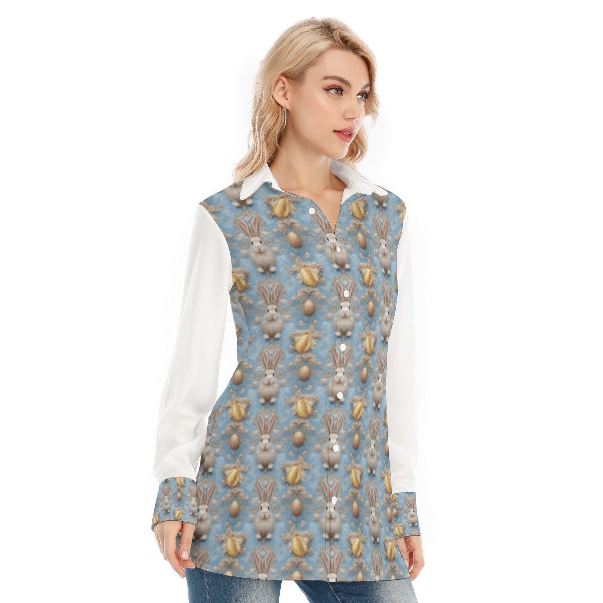 PGP Holiday Meadow Bunny Women's Easter Long Shirt – Stylish & Versatile Spring Wear