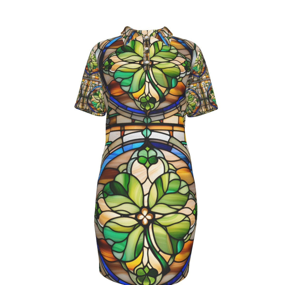 PGP Holiday Draíocht Ádh Polo Dress – Elegant Stained Glass Print