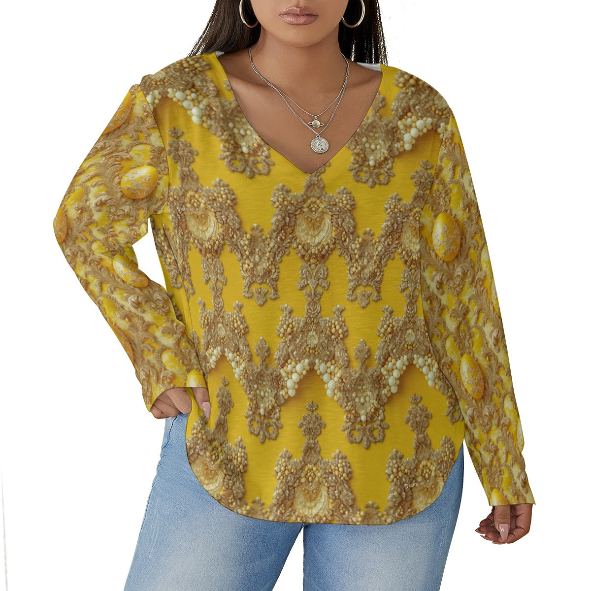 PGP Holiday Buttercream Frosting V-neck T-shirt with Curved Hem (Plus Size)