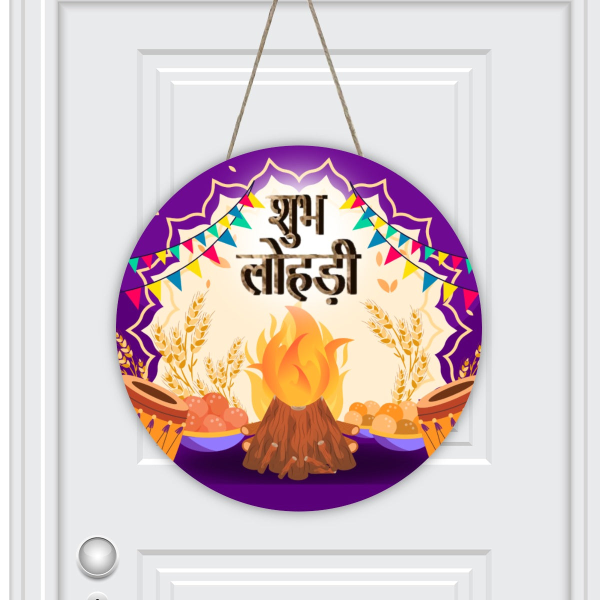 Lohri Celebration Wooden Door Hanger – "Happy Lohri शुभ लोहड़ी!"