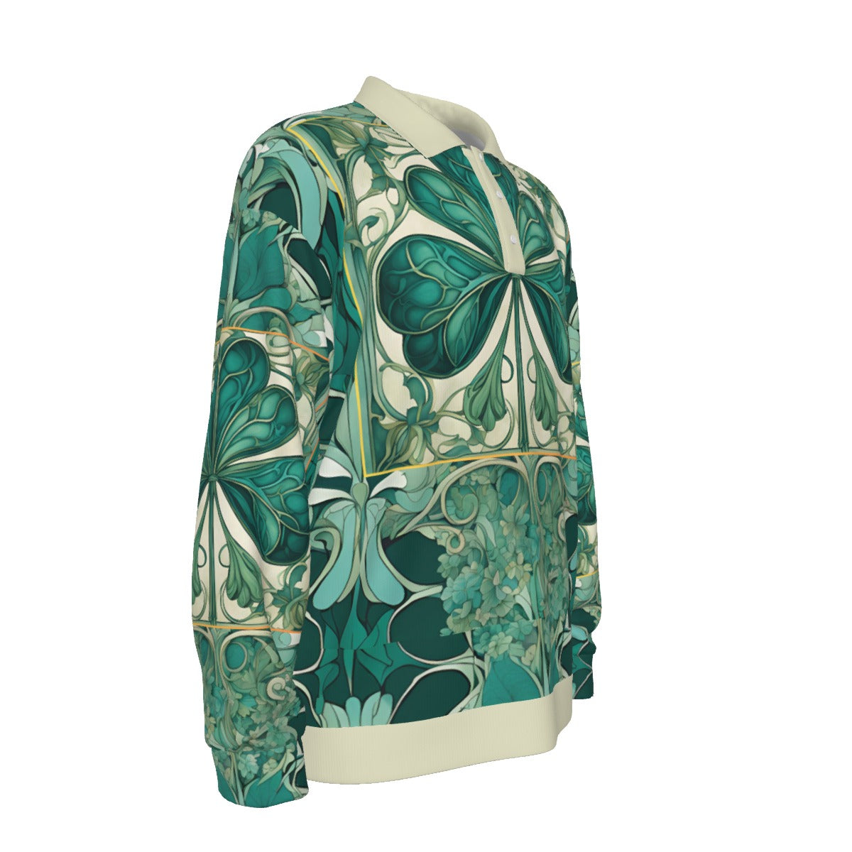 PGP Holiday Nouveau Shamrock Unisex Lapel Collar Sweater – Classic Design, Premium Polyester Knit