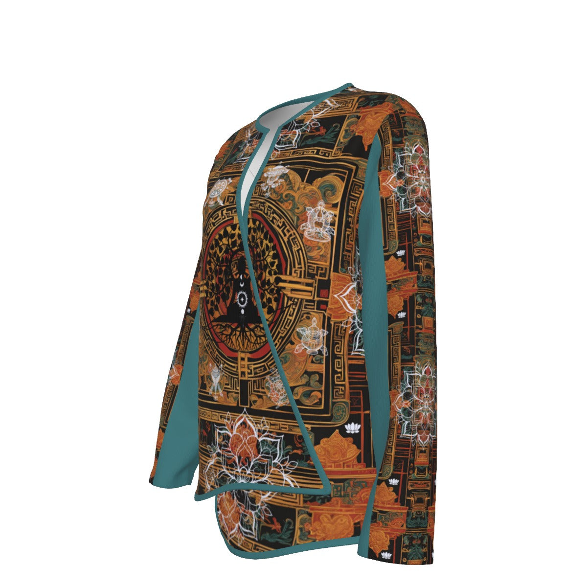 PGP Holiday Tibetan Ember Open Surplice Top – Exotic V-Neck Outerwear - Teal