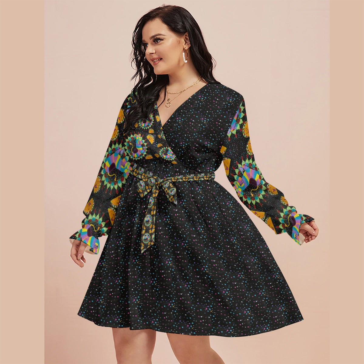 PGP Holiday Margeaux Piñata Cantina Margarita V-neck Dress With Waistband (Plus Size)