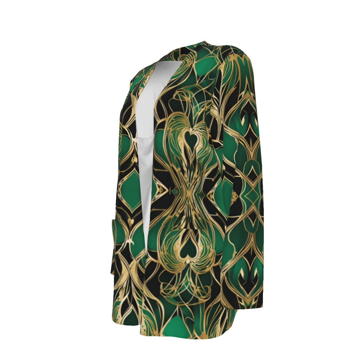 PGP Holiday Eros Époque Shawl Shirt - Emerald & Gold Art Deco Design