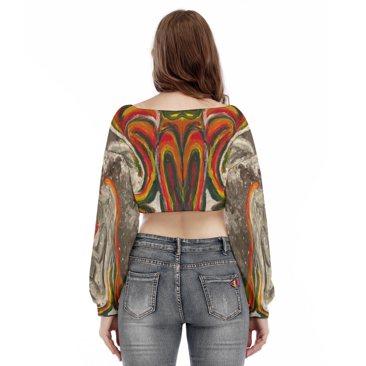 Under Grandmothers Moon V-Neck Peasant Sleeve Cropped Sweatshirt | Boho Cozy Style
