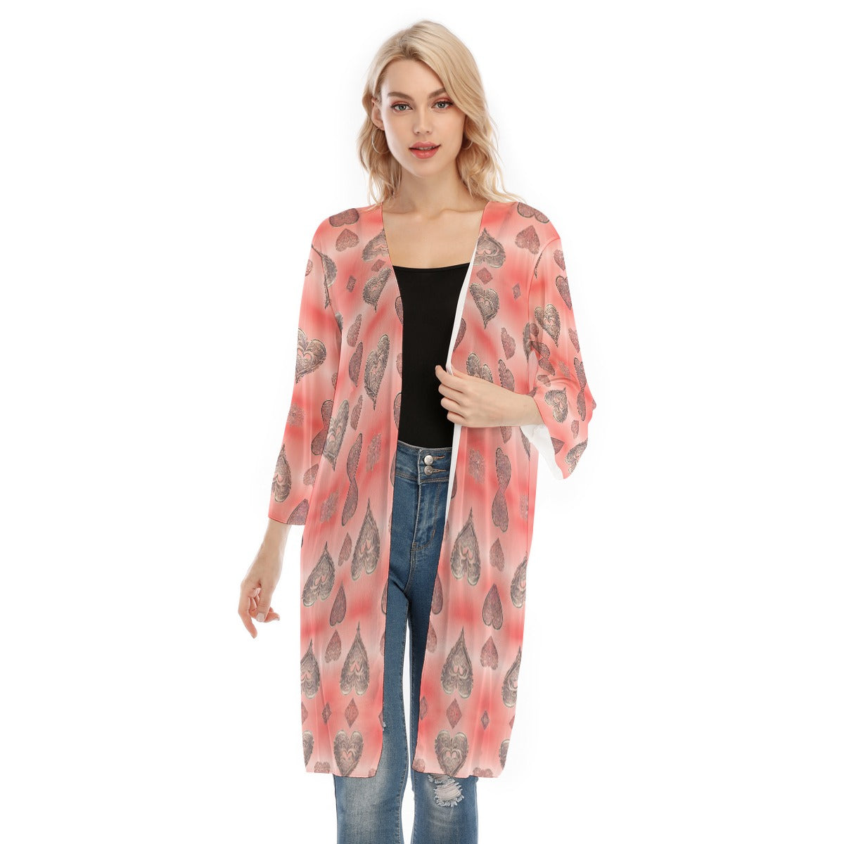 PGP Holiday She Prefers Silver Line - Coral - Designer V-neck Persia Mesh Cardigan
