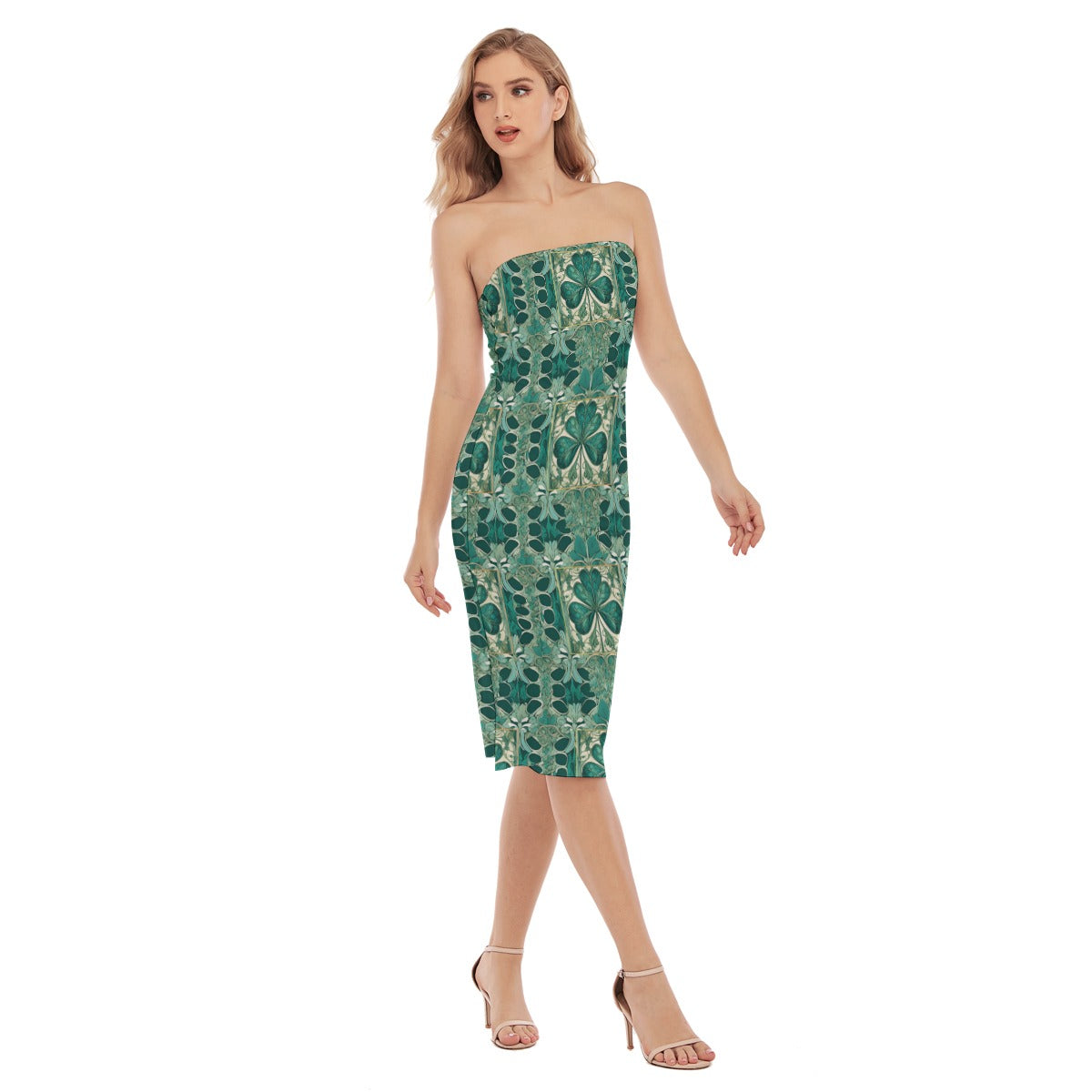PGP Holiday Nouveau Shamrock Side Split Tube Dress – Versatile Microfiber Dress for Party or Evening