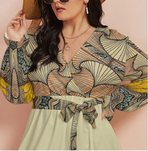 PGP Holiday Melissa Regeneration V-neck Dress with Waistband (Plus Size)