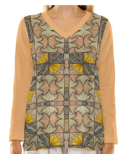 All-Over Print Women's Loose V-Neck T-Shirt With Long Sleeve