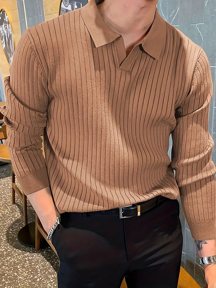 PGP Holiday Whisper of Éire — Men’s Ribbed Knit Polo Sweater, Long Sleeve