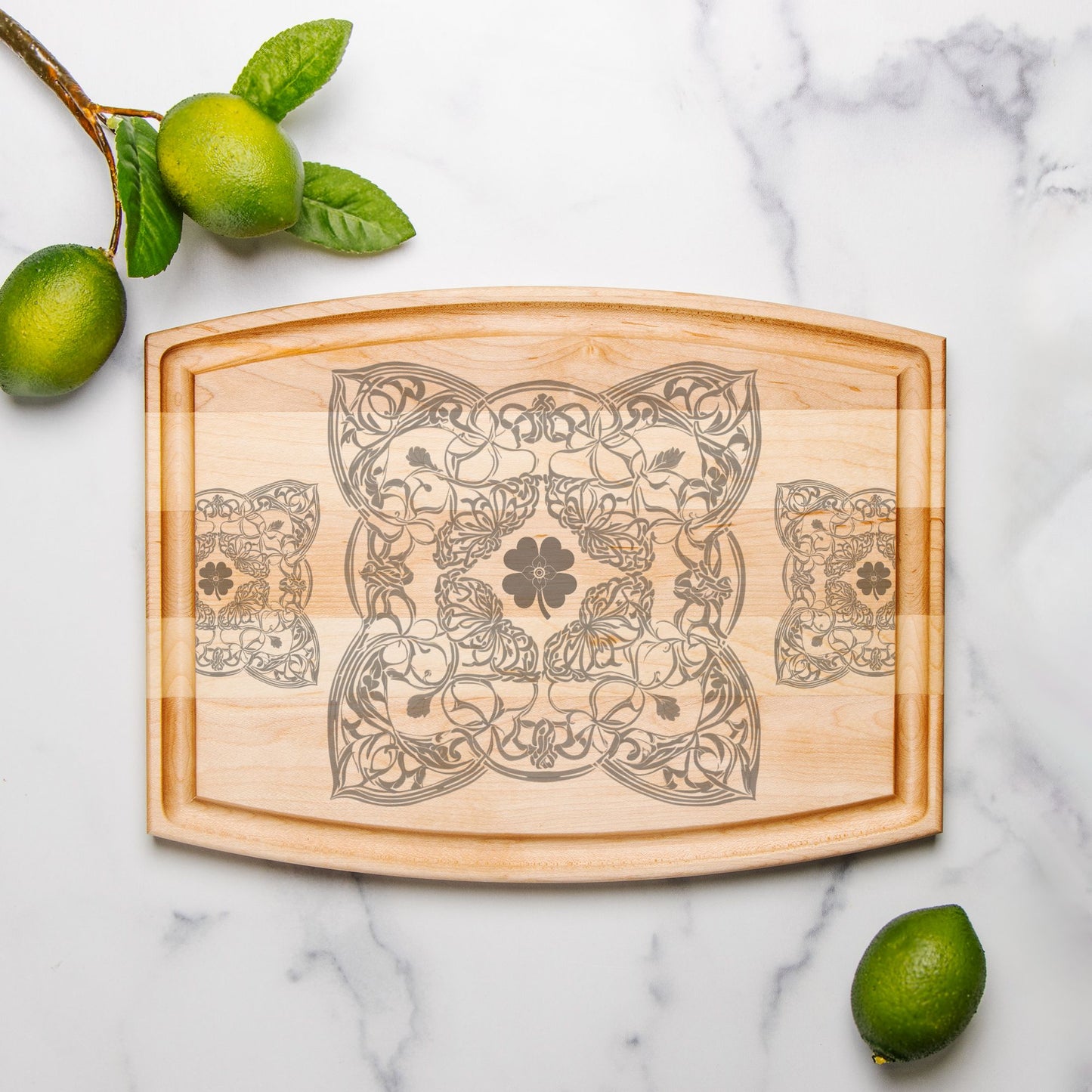 Good Luck Arched Wood Cutting Board with Groove - 12" x 9"