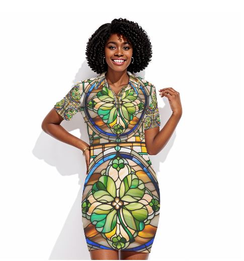 PGP Holiday Draíocht Ádh Polo Dress – Elegant Stained Glass Print