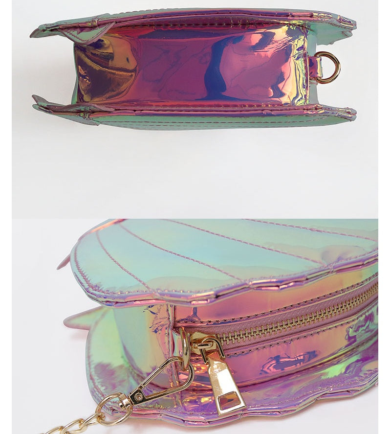 Mermaidcore Harajuku Scallop Crossbody Bag – Laser Powder Gradient | 23x21cm