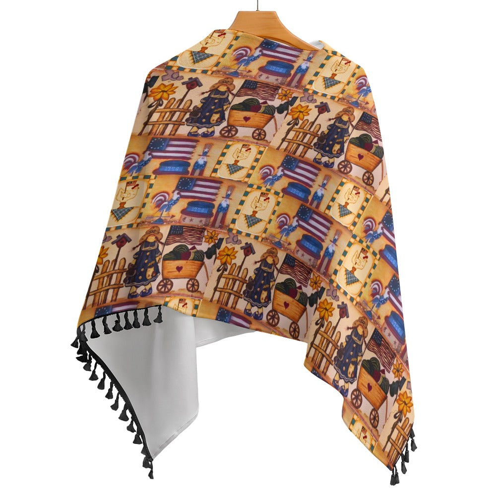 Suzanne Independence Day Knitted Poncho with Fringed Edge – Cozy & Chic by PGP Holiday