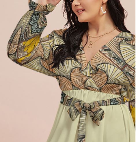 PGP Holiday Melissa Regeneration V-neck Dress with Waistband (Plus Size)