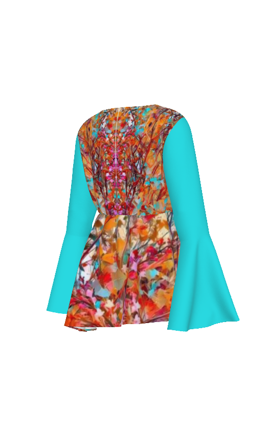 All-Over Print Women's V-neck Blouse With Flared Sleeves
