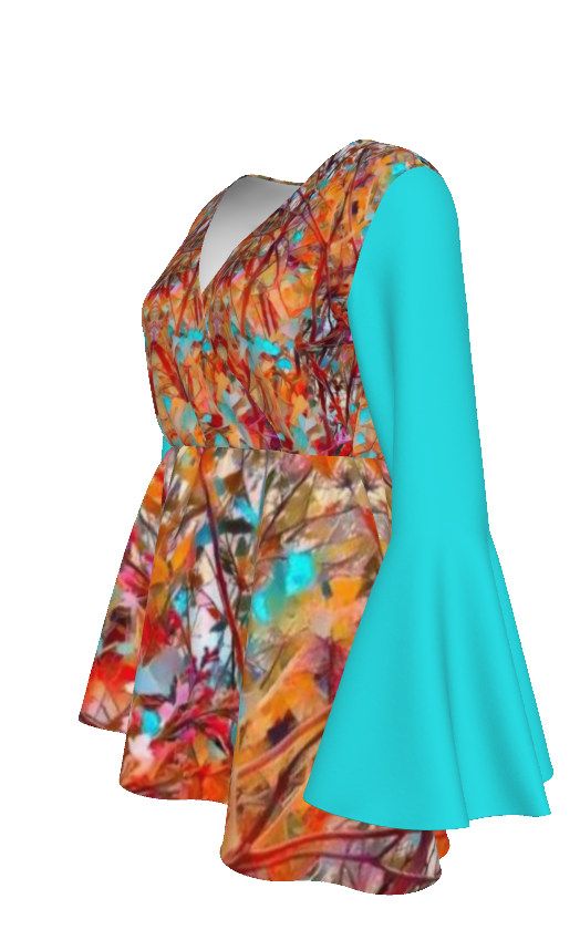 All-Over Print Women's V-neck Blouse With Flared Sleeves