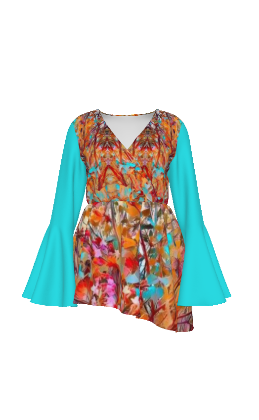 All-Over Print Women's V-neck Blouse With Flared Sleeves