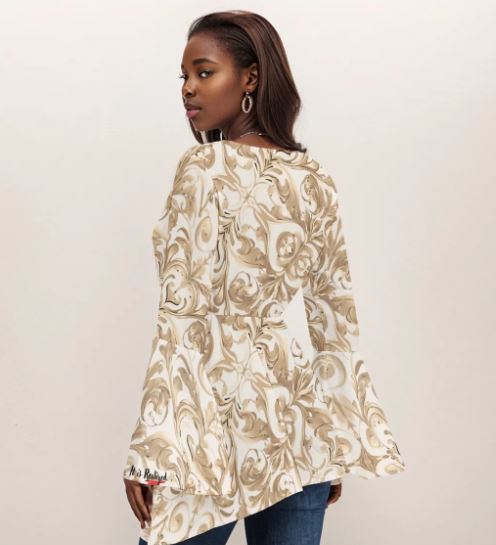 PGP Holiday Realized Flared Sleeves V-neck Blouse - Stylish Butterfly Sleeve Top for Women