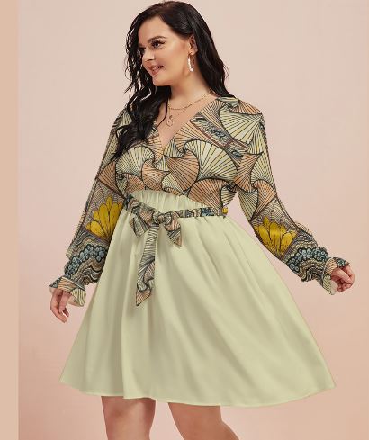 PGP Holiday Melissa Regeneration V-neck Dress with Waistband (Plus Size)