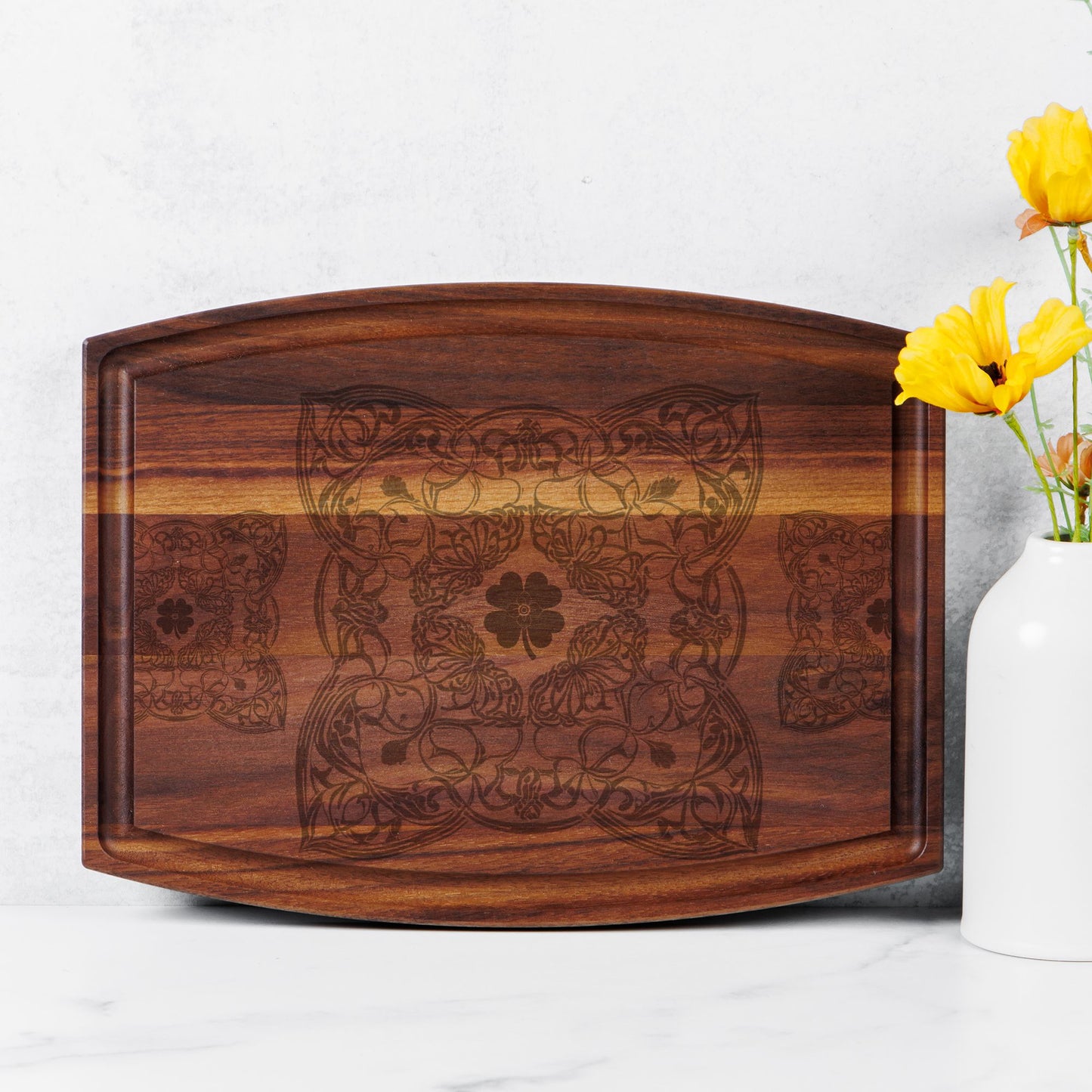 Good Luck Arched Wood Cutting Board with Groove - 12" x 9"