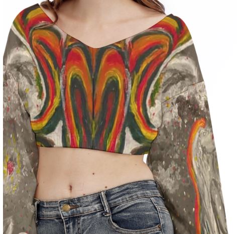 Under Grandmothers Moon V-Neck Peasant Sleeve Cropped Sweatshirt | Boho Cozy Style
