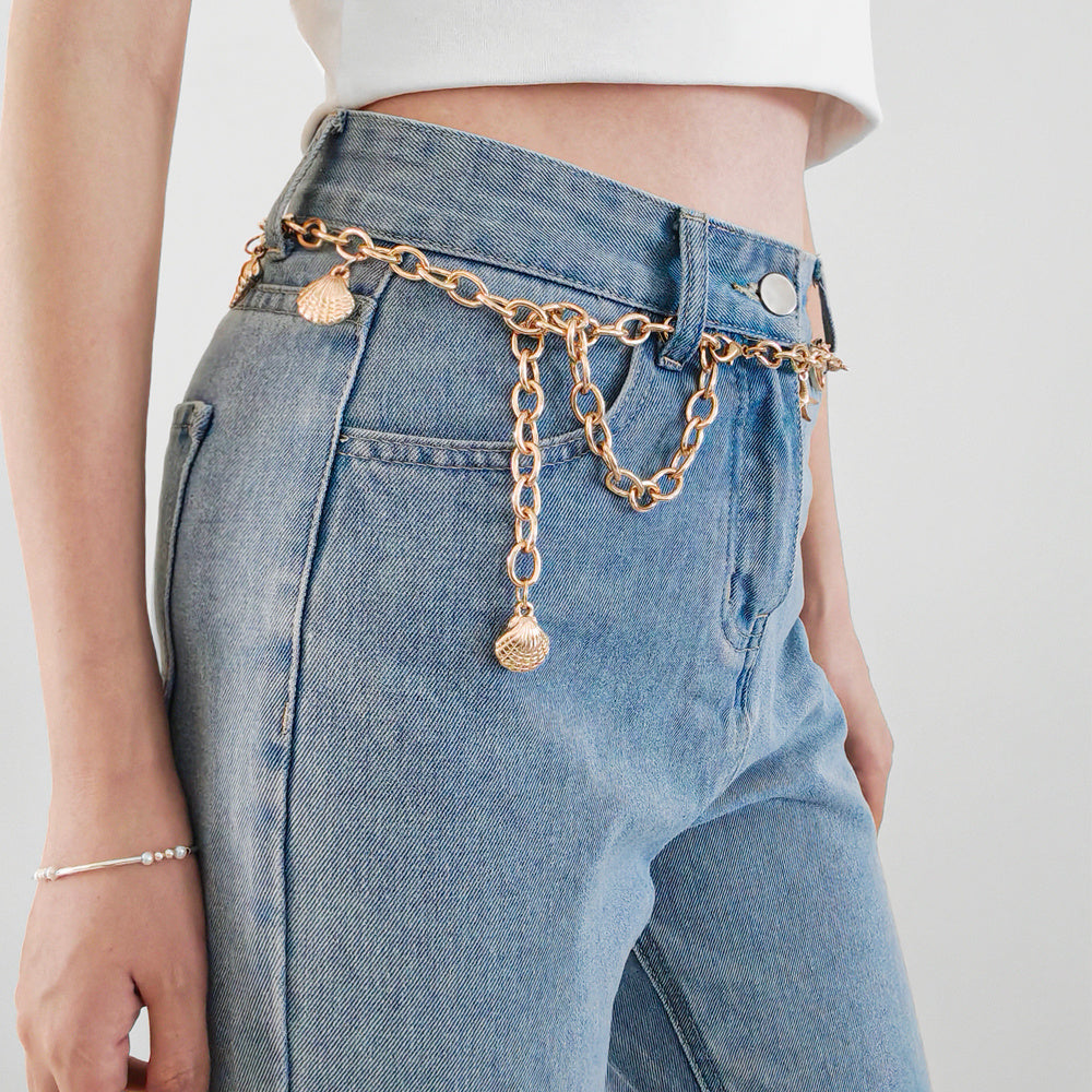 Mermaidcore Shell Starfish Charm Waist Chain Belt – Electroplated Alloy, 100 cm