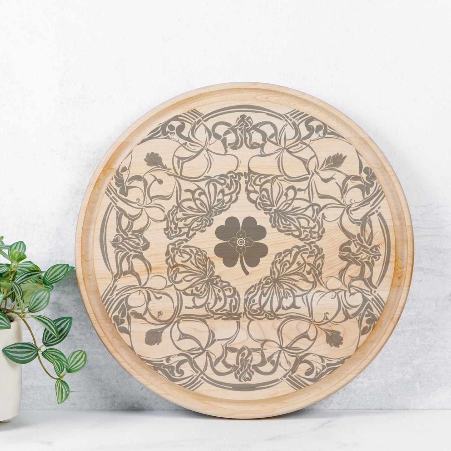 Good Luck Round Charcuterie Board with Groove - 13.5” x 13.5”