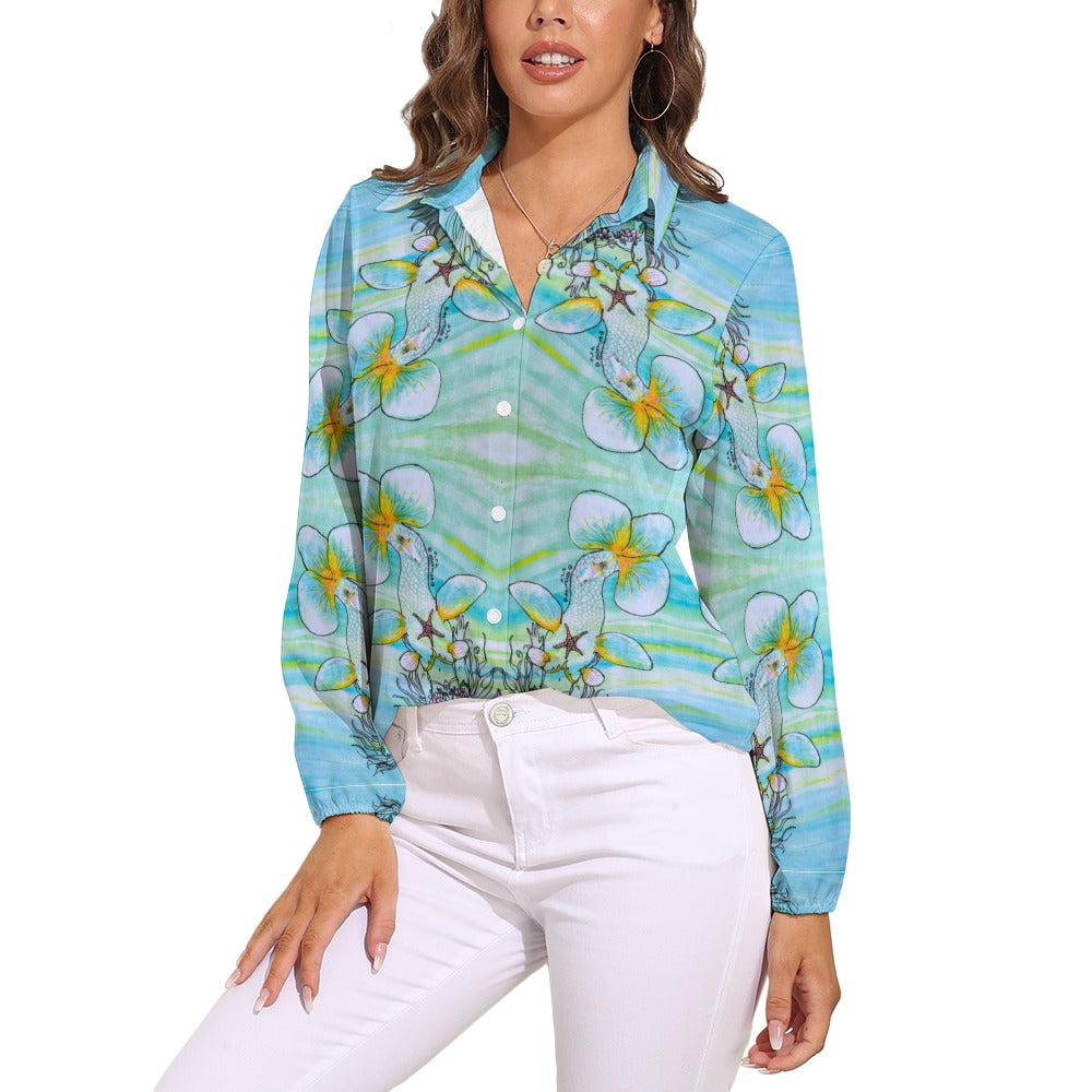 PGP Holiday Rochelle Retro Elastic Cuff Semi Casual Button Down Blouse