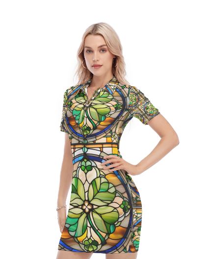PGP Holiday Draíocht Ádh Polo Dress – Elegant Stained Glass Print