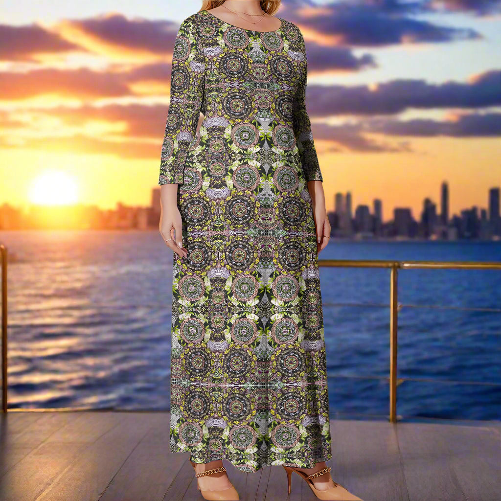 PGP Holiday Melissa Plus Size Boho Chic Loose Crew Neck Long Sleeve Dress