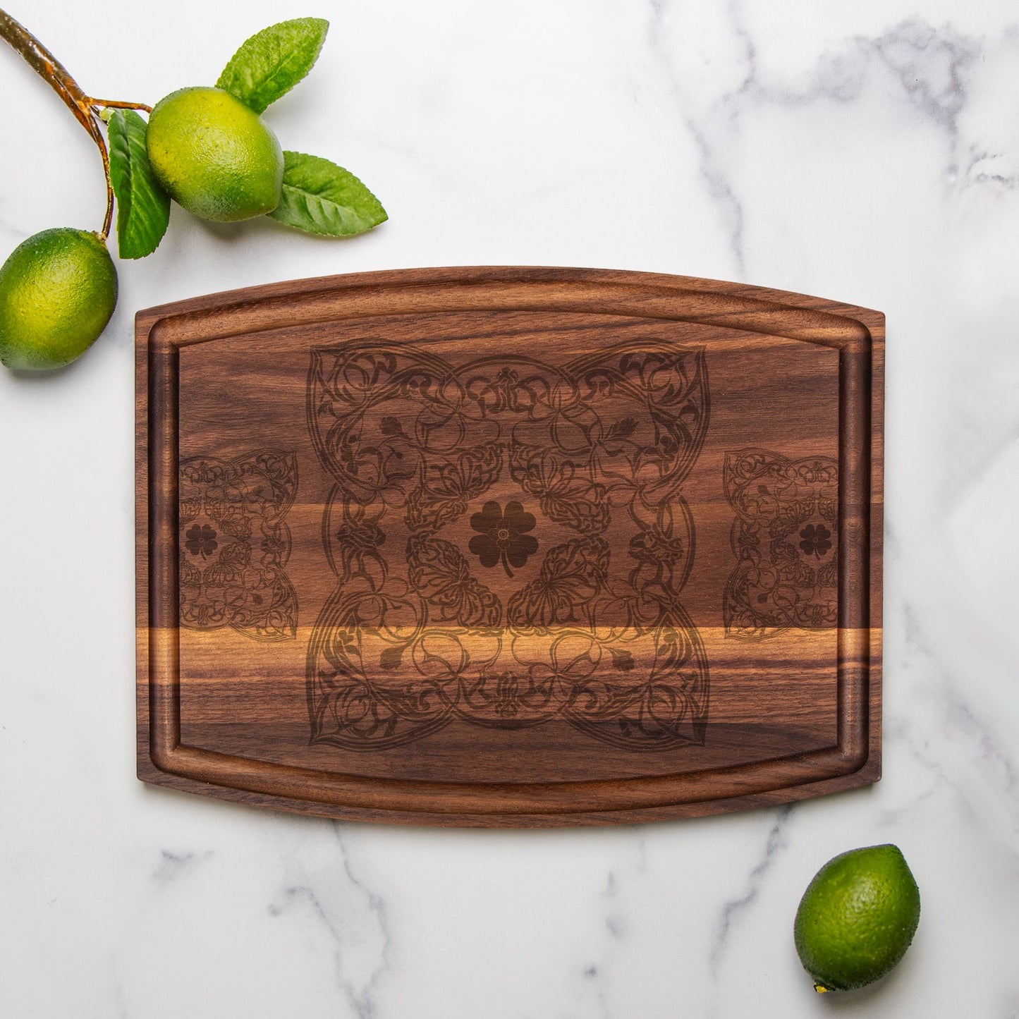 Good Luck Arched Wood Cutting Board with Groove - 12" x 9"