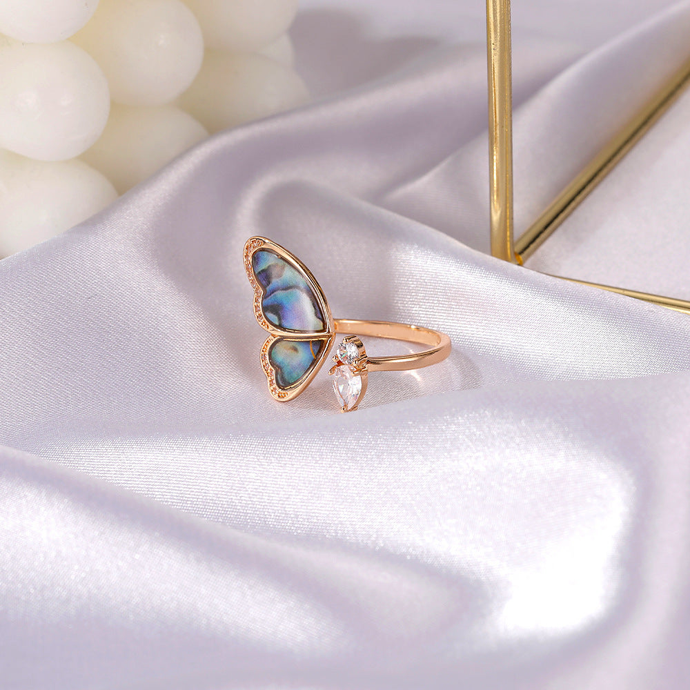 Fairycore Natural Stone & Shell Wing Ring