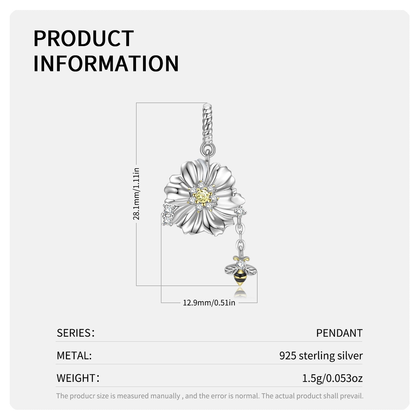PGP Holiday | Bee And Flower Necklace 925 Silver Necklace Pendant | matching chain option
