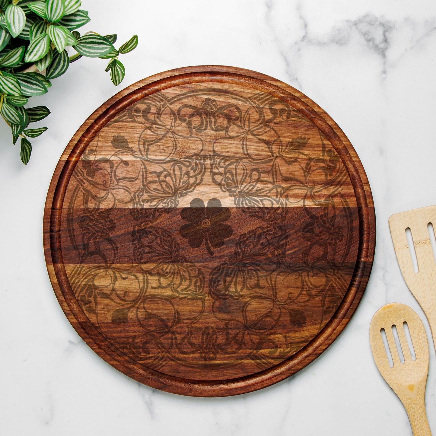 Good Luck Round Charcuterie Board with Groove - 13.5” x 13.5”