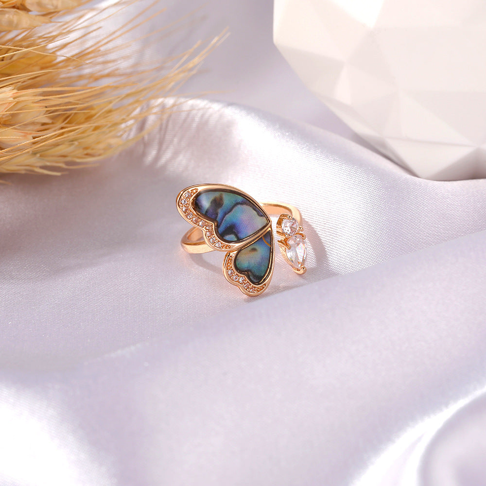 Fairycore Natural Stone & Shell Wing Ring