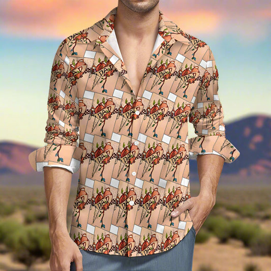 Terry Quinn Peach Velvet Long Sleeve Casual Shirt – Designed by Stacy Lee Frasier for PGP Holiday