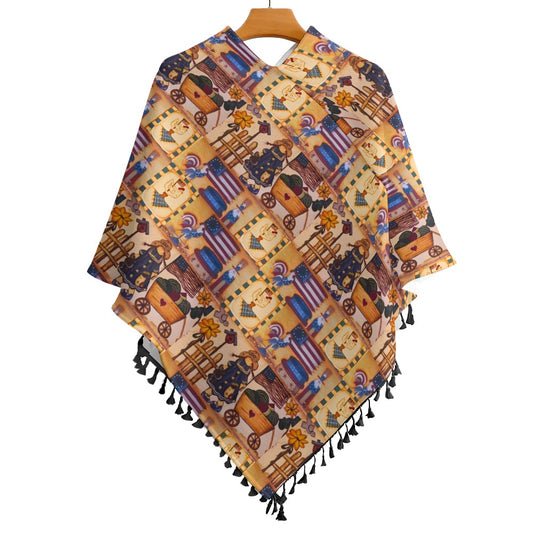 Suzanne Independence Day Knitted Poncho with Fringed Edge – Cozy & Chic by PGP Holiday