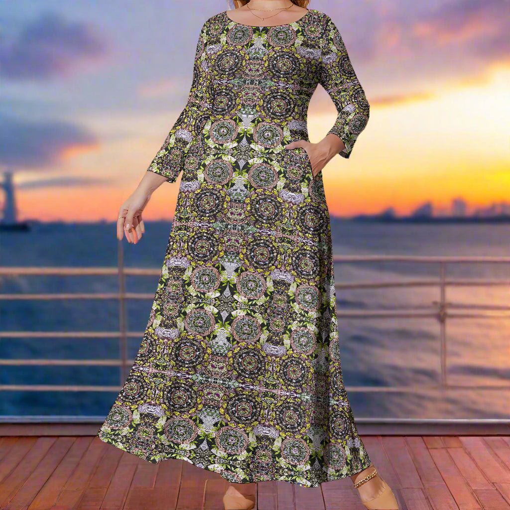 PGP Holiday Melissa Plus Size Boho Chic Loose Crew Neck Long Sleeve Dress