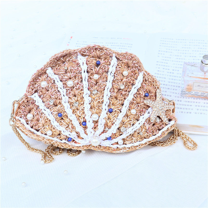 Hand Made Scallop Fantasy Shell Starfish Hand Woven Mermaidcore Purse