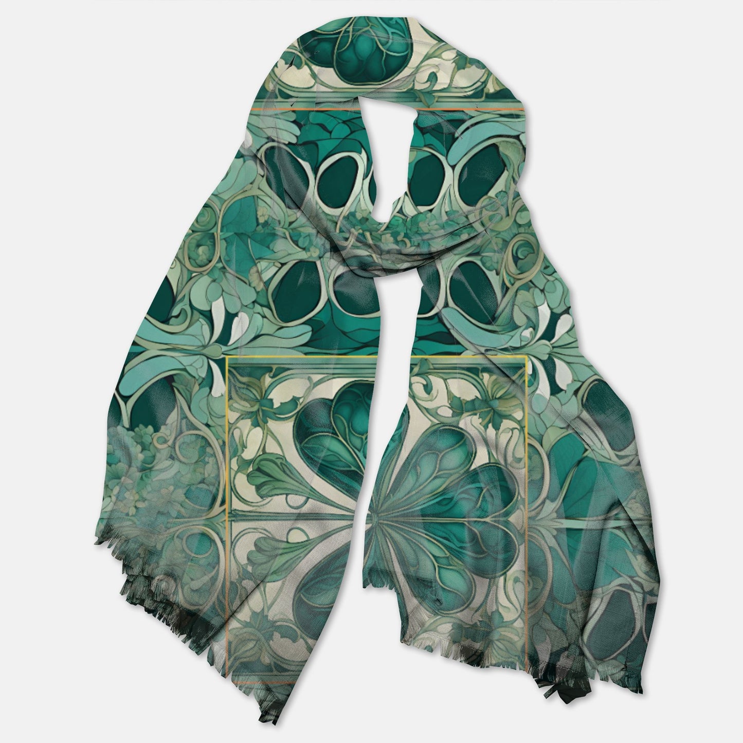 PGP Holiday Nouveau Shamrock Pashmina Scarf – Lightweight Semi-Sheer Shawl with Raw Edge