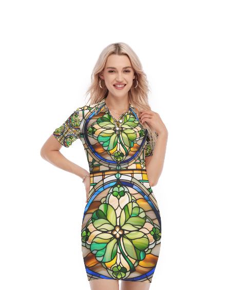PGP Holiday Draíocht Ádh Polo Dress – Elegant Stained Glass Print