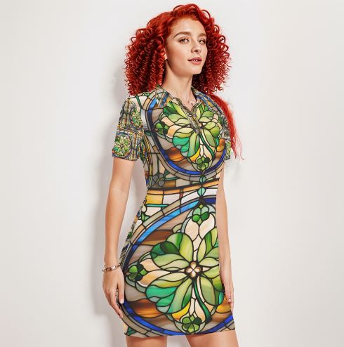 PGP Holiday Draíocht Ádh Polo Dress – Elegant Stained Glass Print