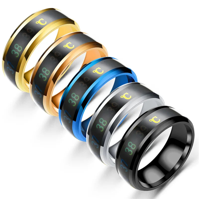 Smart Temperature Ring Titanium Steel Emotion Changes Intelligent Temperature Measuring Rings Waterproof Jewelry